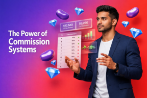 Featured image explaining chamet agency commission explained with a professional entrepreneur analyzing A–K tiers, 30-day rolling revenue, and override income.