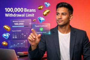 Featured image showing a focused entrepreneur reviewing the Chamet withdrawal limit with 3D bean and diamond icons, payout dashboard UI, and cash-out threshold visuals for a chamet agency.