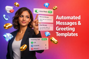 Professional featured image of an entrepreneur using chamet host greeting words with 3D chat template UI elements, golden beans and sky-blue diamonds on a purple-to-red gradient background for a chamet agency guide.